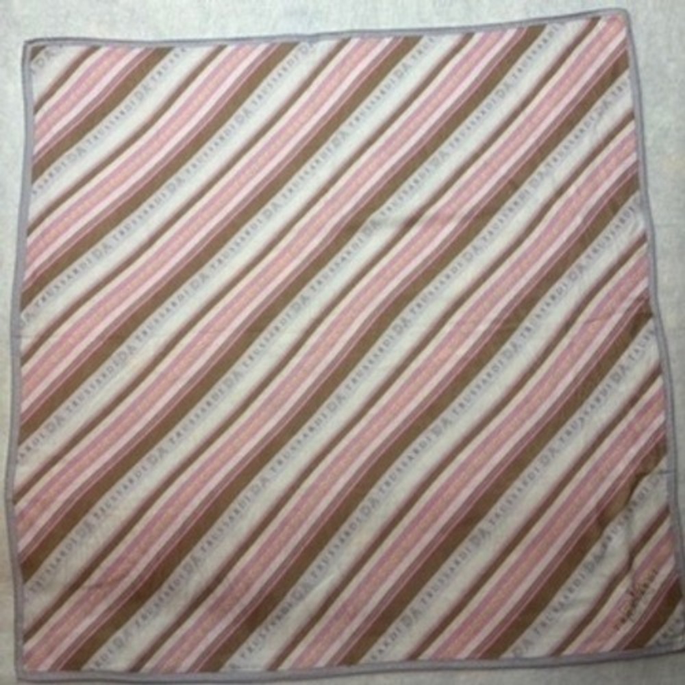 VTG TRUSSARDI Scarf Handkerchief Stripe Chain Print Pink Brown Cream 20"